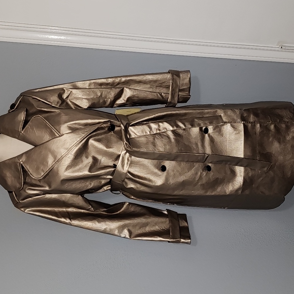 NWT PEACH GOLD PEWTER FAUX LEATHER DOUBLE-BREASTED JACKET